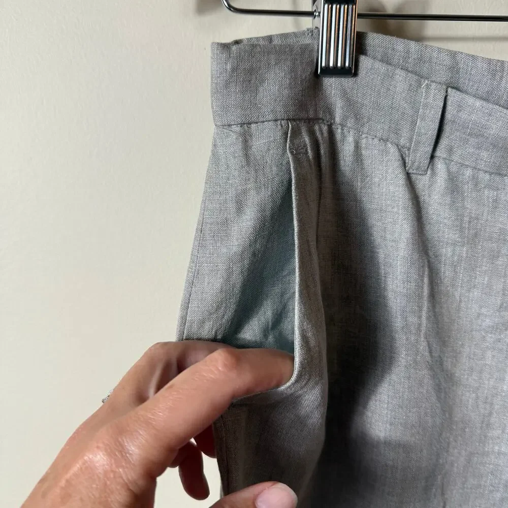 Zara Woman Flax Linen Pants SZ 8 Gray Lined Tie Wide Leg Classy Work Casual